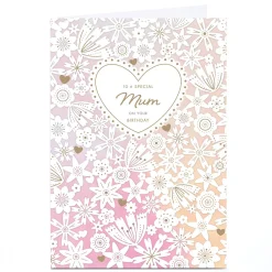 Card Factory Personalised Birthday Card - Ombre Heart and Flowers, Mum