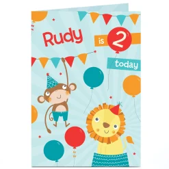 New Personalised Birthday Card - Monkey & Lion Party, Editable Age Kids For Son|For Nephew