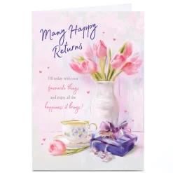Sale Personalised Birthday Card - Tulips and Tea For Sister|For Niece
