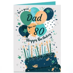 Card Factory Personalised Birthday Card - Dad Cake & Balloons, Editable Age