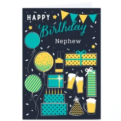 Personalised Birthday Card - Booze, Presents & Balloons, Nephew For Nephew|Birthday