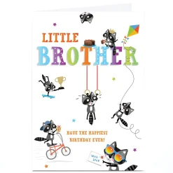 Card Factory Personalised Birthday Card - Wild Raccoons, Little Brother