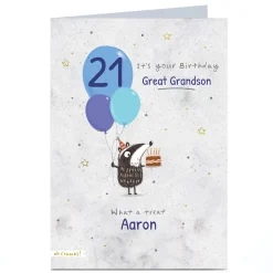 BOY Card Factory Personalised Birthday Card - Badger, Great Grandson, Editable Age