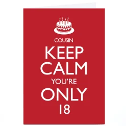 Card Factory Personalised Birthday Card - Keep Calm, Cousin, Editable Age