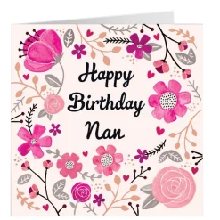 Best Personalised Birthday Card - Pretty Pink Flowers, Nan Birthday|For Her