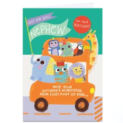 Online Personalised Birthday Card - Wild Animals Car Ride, Nephew Kids For Nephew|For Kids