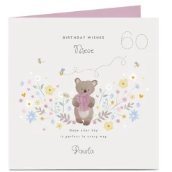 Outlet Personalised Birthday Card - Bear & Flowers, Editable Age 60Th Birthday|Special Age