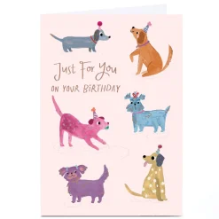 Card Factory Personalised Birthday Card - Dogs In Party Hats
