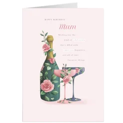 Card Factory Personalised Birthday Card - Floral Drinks, Mum