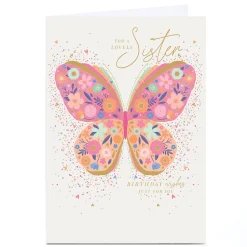 Clearance Personalised Birthday Card - Pink Floral Butterfly, Sister For Sister|Birthday
