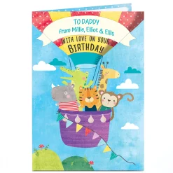 New Personalised Birthday Card - Animal Hot Air Balloon Kids For Dad|Dad