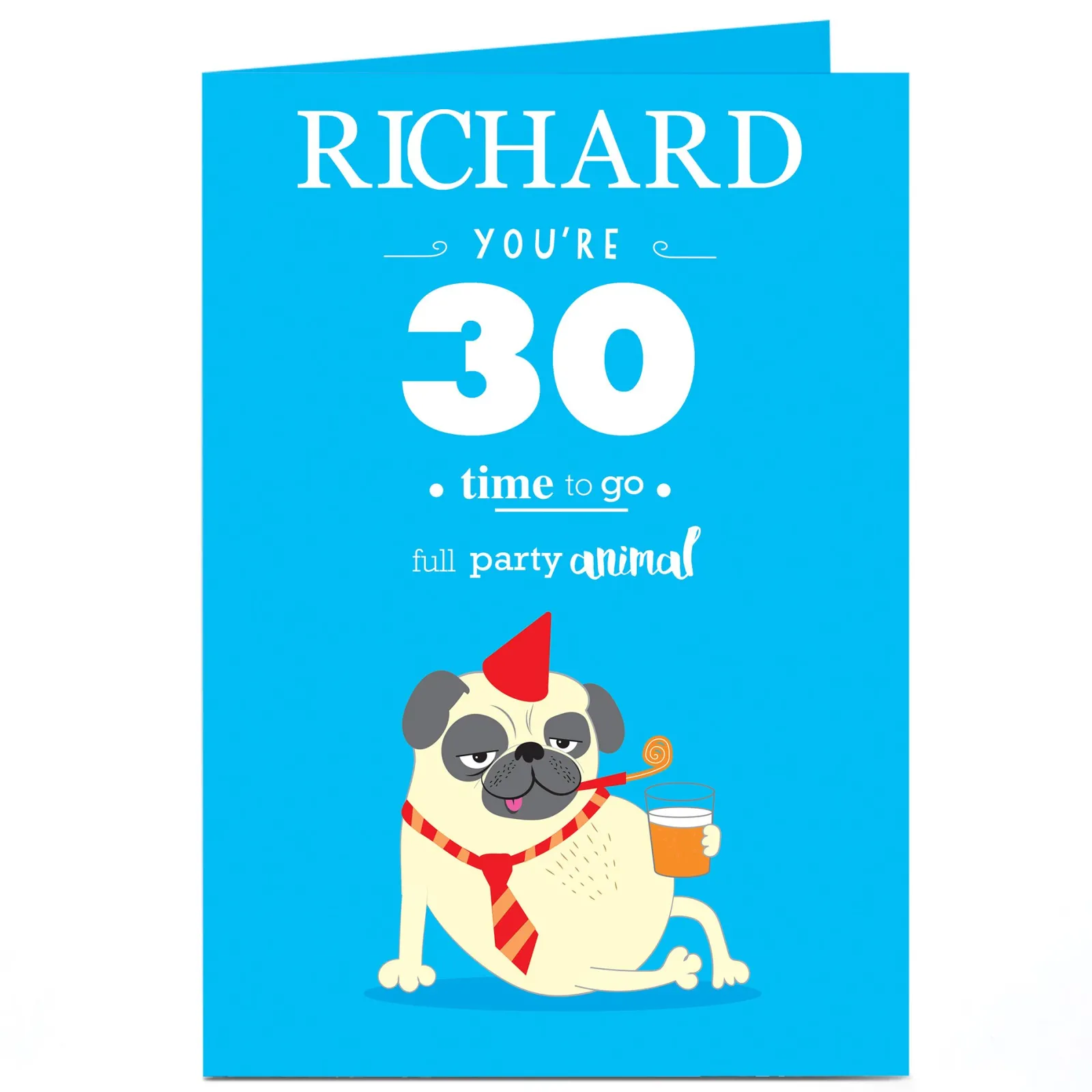 BOY Card Factory Personalised Birthday Card - Party Pug, Editable Age