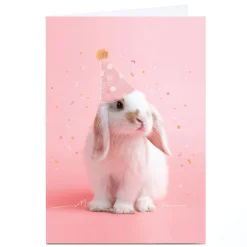 Kids Card Factory Personalised Birthday Card - Rabbit in party hat
