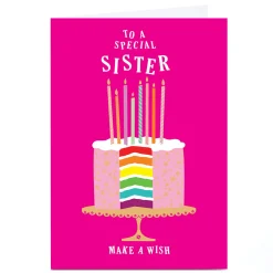 New Personalised Birthday Card - Make a Wish Rainbow Cake, Sister For Sister|Birthday