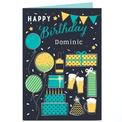 Card Factory Personalised Birthday Card - Booze, Presents and Balloons