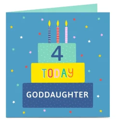 Kids Card Factory Personalised Birthday Card - Goddaughter Cake & Stars, Editable Age