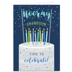 Sale Personalised Birthday Card - Time To Celebrate Cake, Grandson For Grandson|Grandson