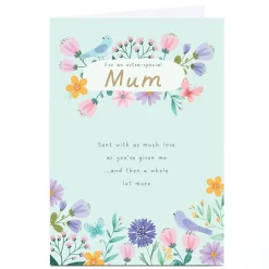 Card Factory Personalised Birthday Card - Spring Flowers and Birds, Mum