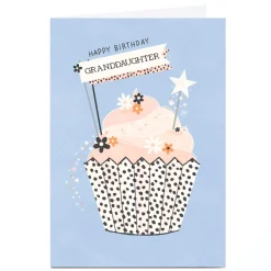 Personalised Birthday Card - Stars and Flowers Cupcake, Granddaughter Kids For Granddaughter|Granddaughter