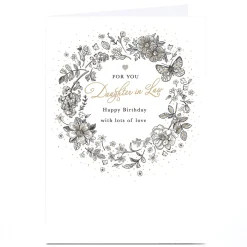 Card Factory Personalised Birthday Card - Classic Flower Wreath, Daughter-in-Law