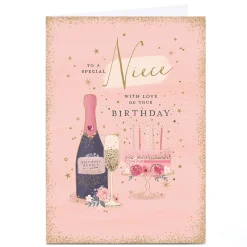 Personalised Birthday Card - Sparkle Champagne and Cake, Niece For Niece|Birthday