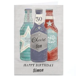 Hot Personalised Birthday Card - Cheers Beer Bottles, Editable Age BOY For Husband|For Boyfriend