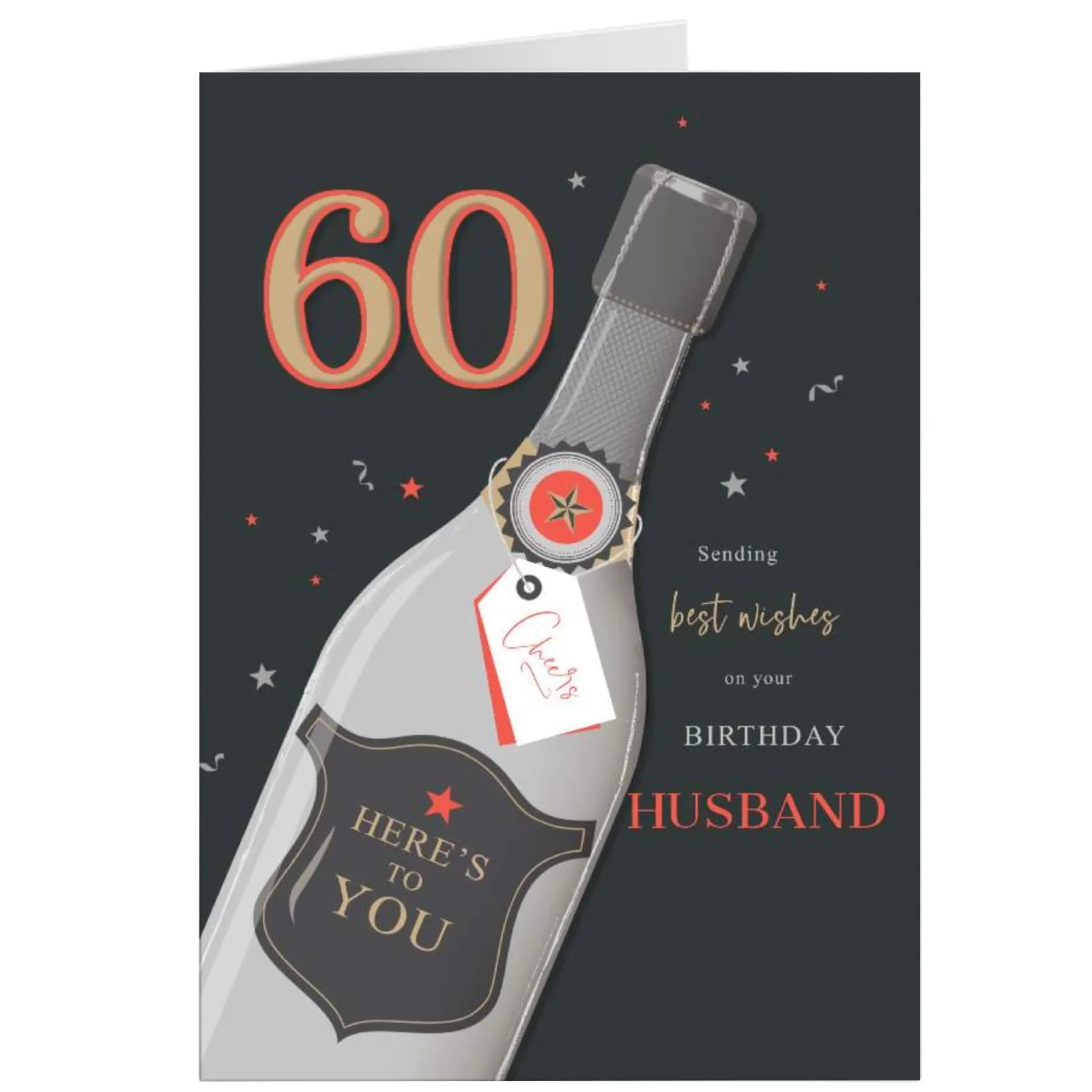 Card Factory Personalised Birthday Card - Husband Here's To You Champagne, Any Age