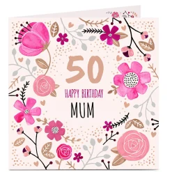 Best Personalised Birthday Card - Pink Flowers For Wife|For Mum