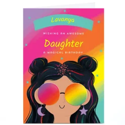 Kids Card Factory Personalised Birthday Card - Rainbow Sunglasses Daughter