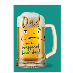 Card Factory Personalised Birthday Card - The Happiest Beer-day Tankard, Dad