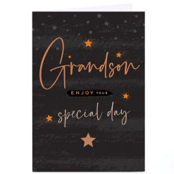 Outlet Personalised Birthday Card - Black and Bronze, Grandson For Grandson|Grandson