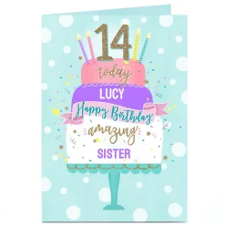 Kids Card Factory Personalised Birthday Card - Birthday Cake, Editable Recipient & Age