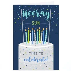 Clearance Personalised Birthday Card - Time To Celebrate Cake, Son For Son|Son