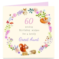 Card Factory Personalised Birthday Card - Great Aunt Woodland Wreath, Editable Age