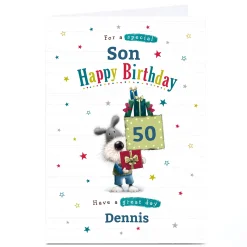 Online Personalised Birthday Card - Dog & Gifts Have A Great Day, Editable Age BOY For Son|For Dad