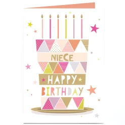 Best Personalised Birthday Card - Pink Geometric Cake Kids For Niece|For Kids
