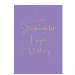 Card Factory Personalised Birthday Card - Lilac and Gold Script, Stepdaughter