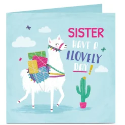 Outlet Personalised Birthday Card- Lovely Llama, Sister Kids For Sister|Premium Square
