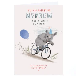 Kids Card Factory Personalised Birthday Card - Rhino Bike Race, Nephew