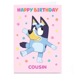 Kids Card Factory Personalised Birthday Card - Bluey Cousin Pink