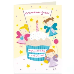 Kids Card Factory Personalised Birthday Card - Granddaughter Fairies and Cupcakes
