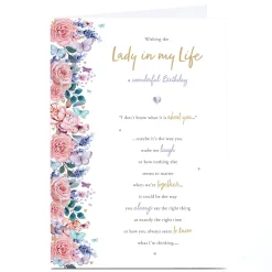 Card Factory Personalised Birthday Card - Romantic Rose Border, Lady in My Life