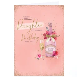 Card Factory Personalised Birthday Card - Pink Champagne, Daughter