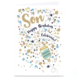 Card Factory Personalised Birthday Card - Confetti Party Popper Explosion, Son