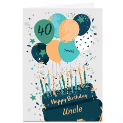 Discount Personalised Birthday Card - Cake & Balloons, Editable Age & Recipient BOY For Uncle|For Son
