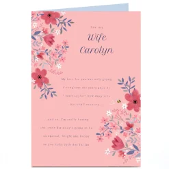 Card Factory Personalised Birthday Card - Pink Flowers and Bumblebee