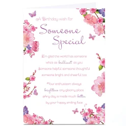 Best Personalised Birthday Card - Pink Flowers with Verse Birthday|For Her