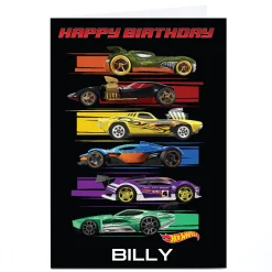 Kids Card Factory Personalised Birthday Card - HotWheels - Aligned Cars