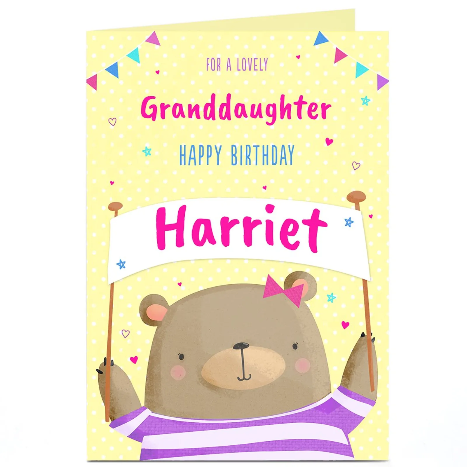 Kids Card Factory Personalised Birthday Card - Bear & Banner Granddaughter