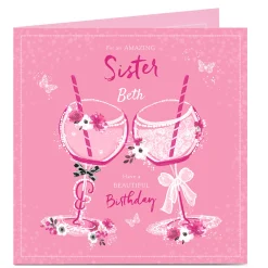 Card Factory Personalised Birthday Card - Amazing Sister Gin Glasses